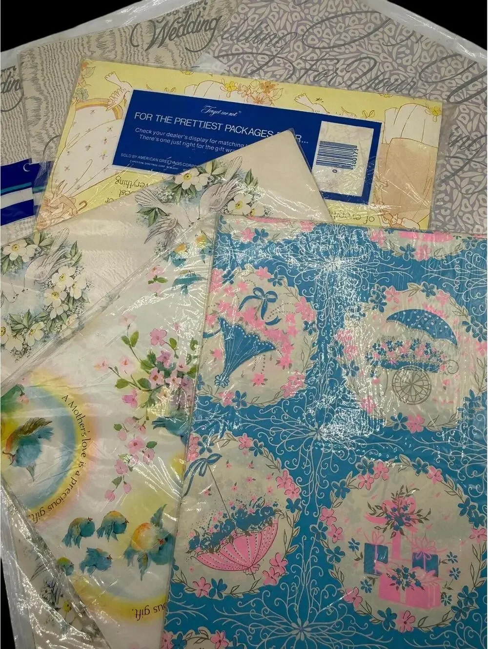 Vintage 1950s-1970s Gift Wrap: Five Patterns, Wedding Floral, Shower NOS